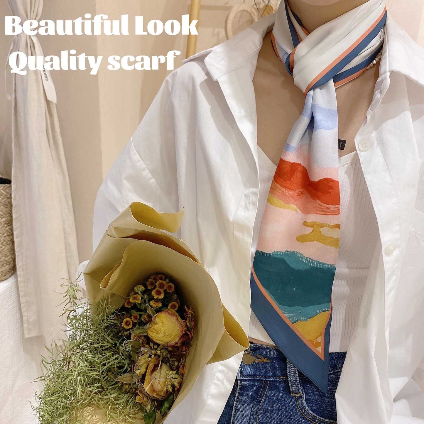 Mitzah Head Scarf  Mulberry Silk Imitation Women's 59" Fashion Neck Satin Scarfs for Bag 59 * 5.9”