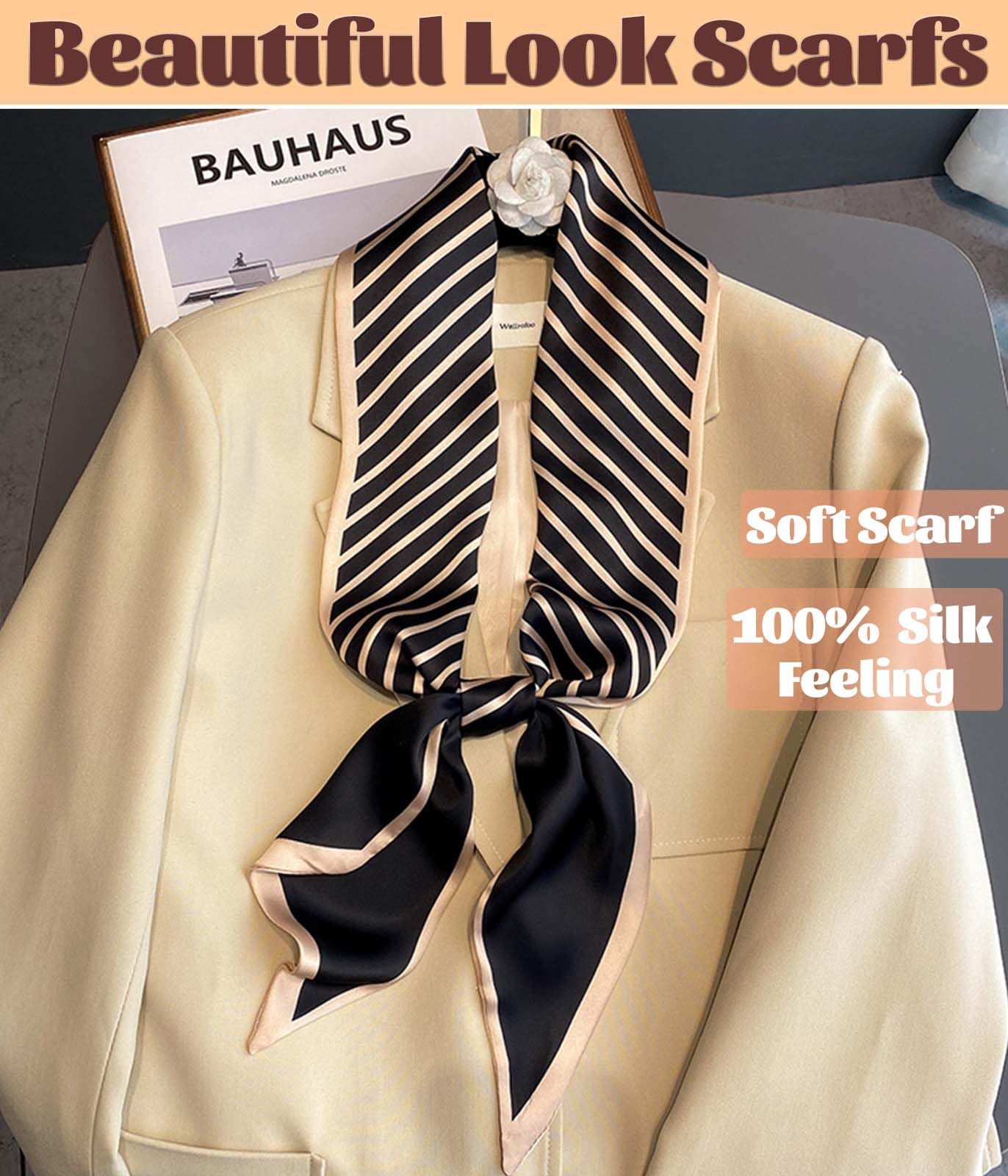 Mitzah Head Scarf  Mulberry Silk Imitation Women's 59" Fashion Neck Satin Scarfs for Bag 59 * 5.9”