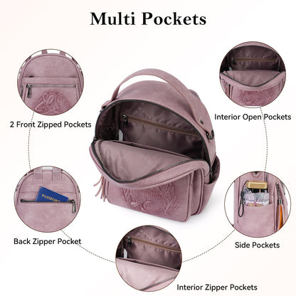 Mini Mochila Bolso para Mujeres, Mochila Pequeña de Cuero Vegano Repujado, Mochilas de Moda, Mochilas de Día, Bolso de Hombro, Pequeño, Moderno