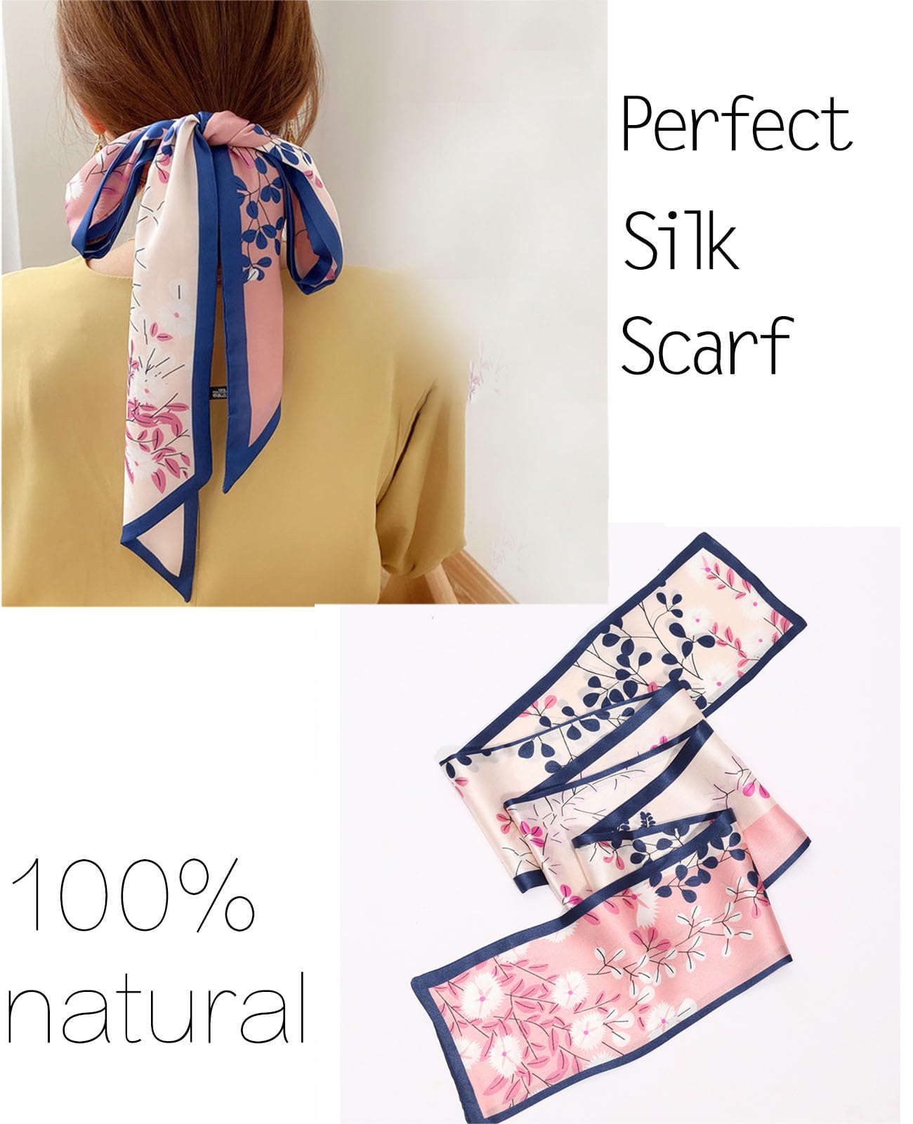Mitzah Head Scarf  Mulberry Silk Imitation Women's 59" Fashion Neck Satin Scarfs for Bag 59 * 5.9”