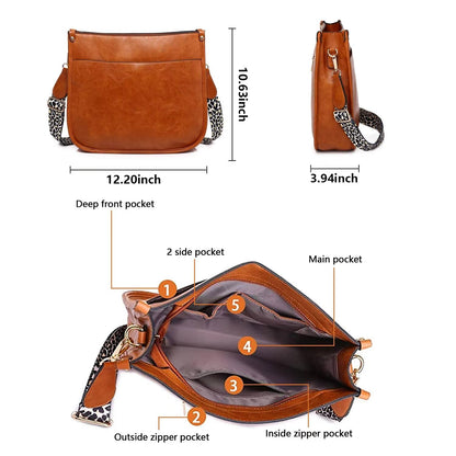 Crossbody Purse with Guitar Strap Zipped Pockets Handbag Shoulder Bag Vegan Leather Crossbody Bags for Women