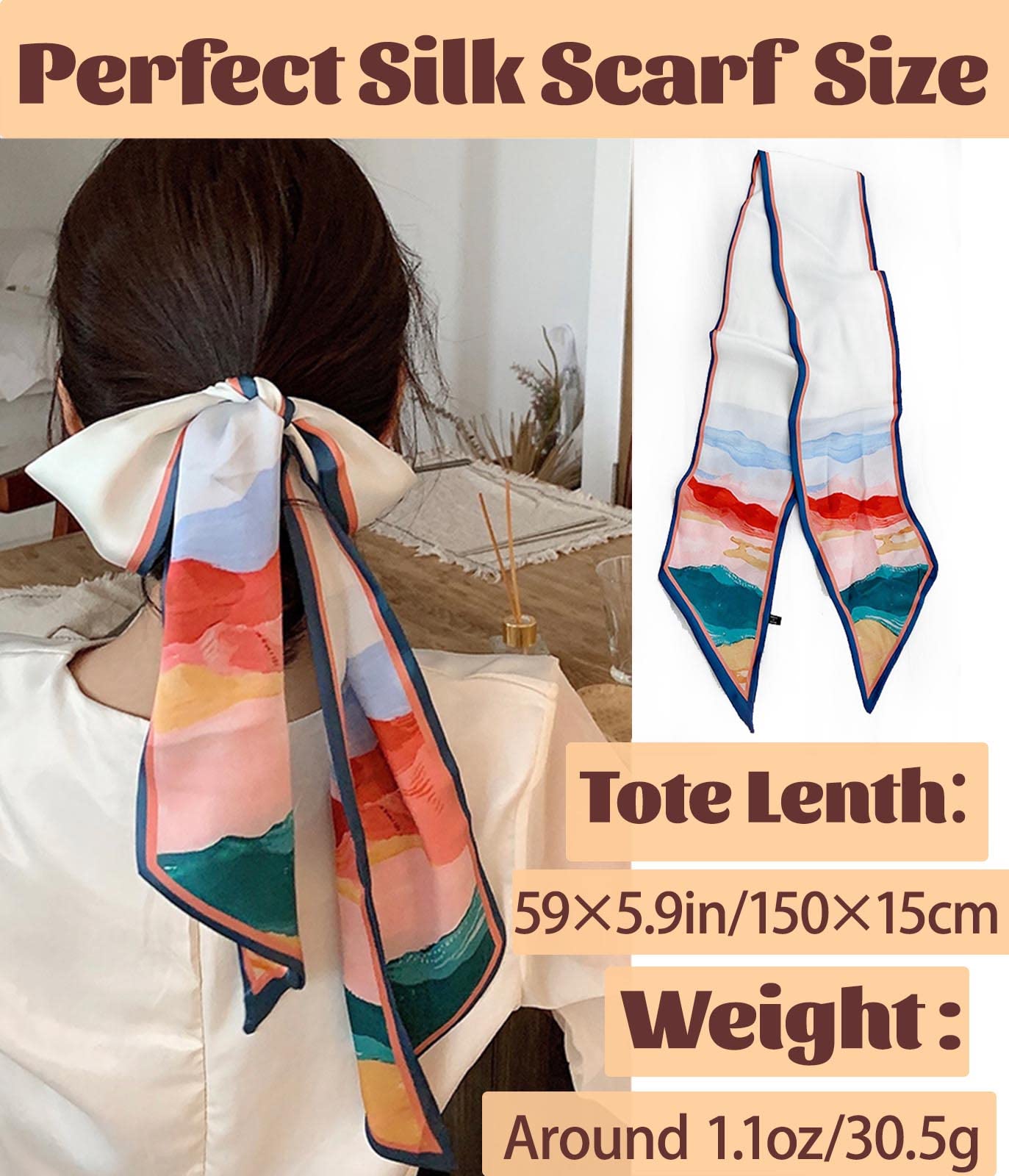 Mitzah Head Scarf  Mulberry Silk Imitation Women's 59" Fashion Neck Satin Scarfs for Bag 59 * 5.9”