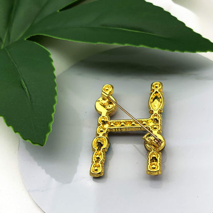Initial Brooch A to Z 26 English Letters Plated Metal Stone Clear Colorful Crystal Lapel Pin Brooches Collar