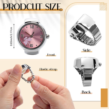 Landical 10 Pcs Finger Watches for Women Men Adjustable Clock Rings Bulk Creative Elastic Round Quartz Finger Watches