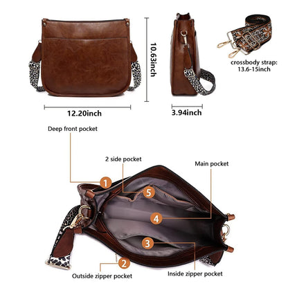 Crossbody Purse with Guitar Strap Zipped Pockets Handbag Shoulder Bag Vegan Leather Crossbody Bags for Women