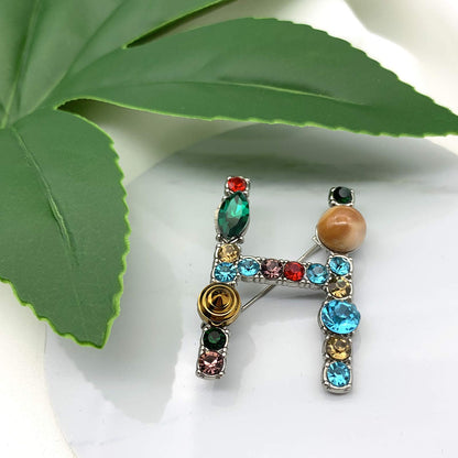 Initial Brooch A to Z 26 English Letters Plated Metal Stone Clear Colorful Crystal Lapel Pin Brooches Collar