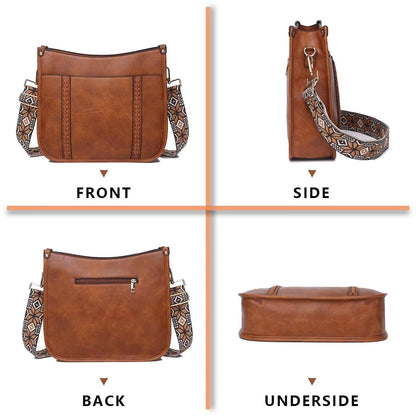 Crossbody Purse with Guitar Strap Zipped Pockets Handbag Shoulder Bag Vegan Leather Crossbody Bags for Women