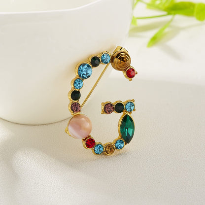 Initial Brooch Crystal Pearl Initial Brooch Gold Plated Enamel Colorful Letter Alphabet Breastpin Pin Jewelry for GIFTS