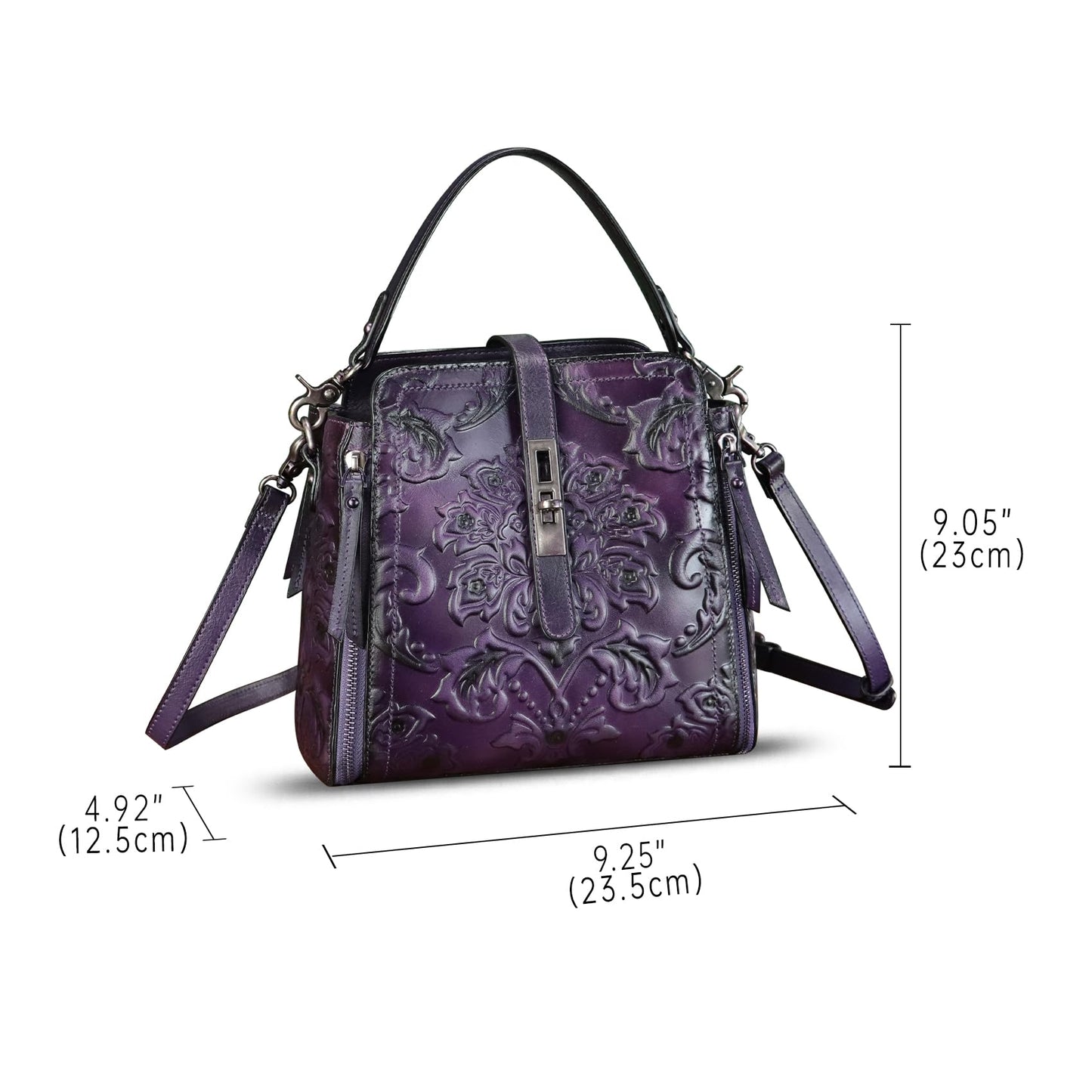 LRTO Genuine Leather Purses and Handbags for Women Retro Embossed Crossbody Shoulder Bag Satchel Pouches