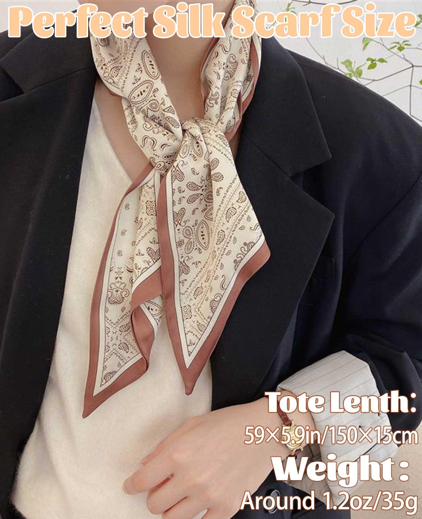 Mitzah Head Scarf  Mulberry Silk Imitation Women's 59" Fashion Neck Satin Scarfs for Bag 59 * 5.9”