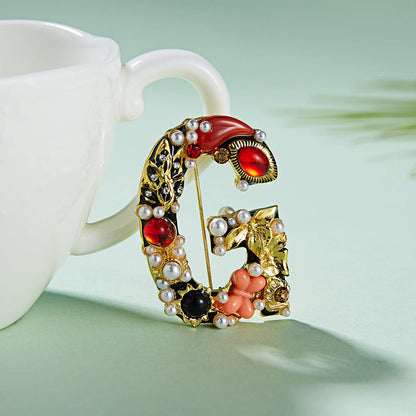 Initial Brooch Crystal Pearl Initial Brooch Gold Plated Enamel Colorful Letter Alphabet Breastpin Pin Jewelry for GIFTS