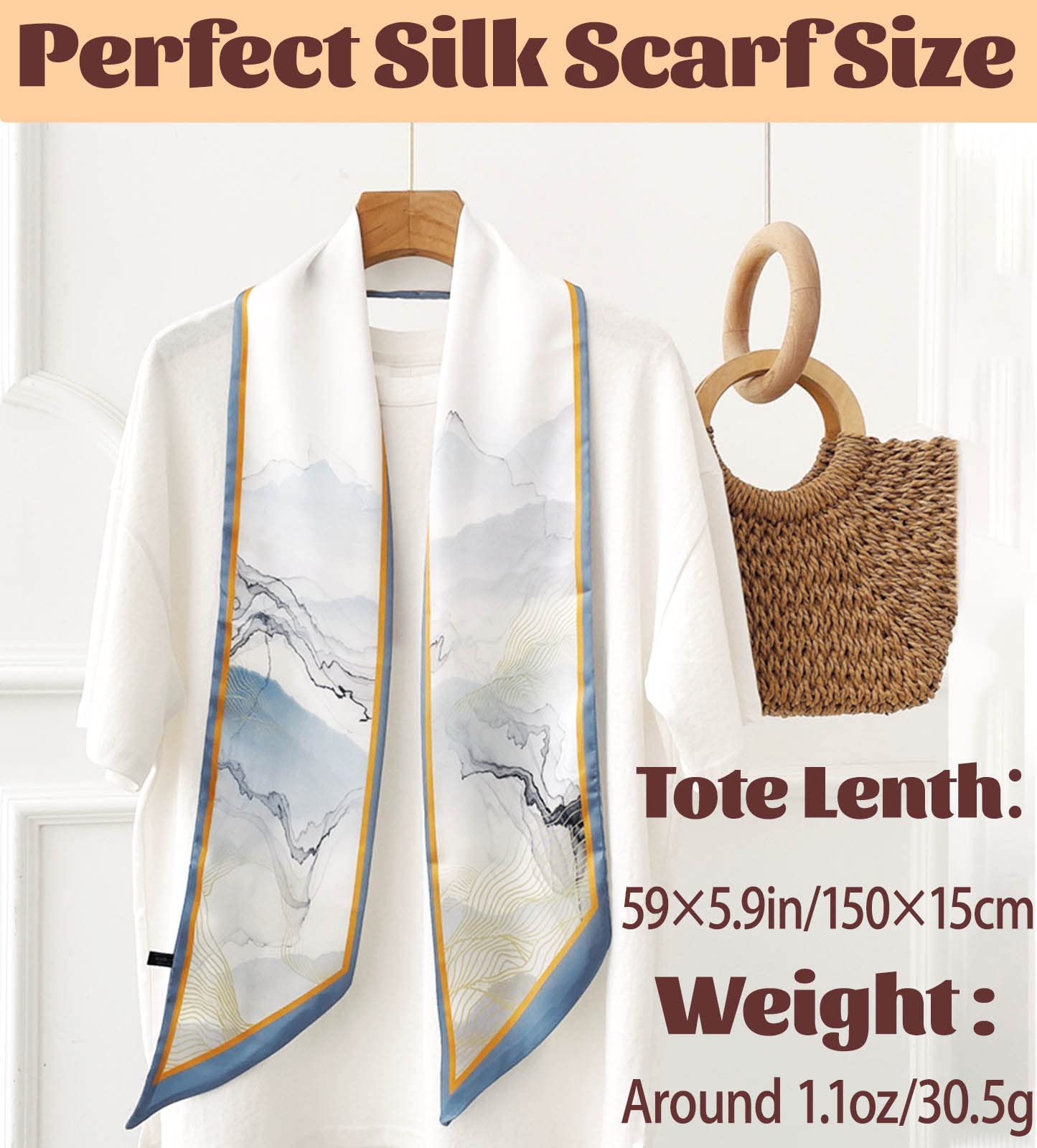 Mitzah Head Scarf  Mulberry Silk Imitation Women's 59" Fashion Neck Satin Scarfs for Bag 59 * 5.9”