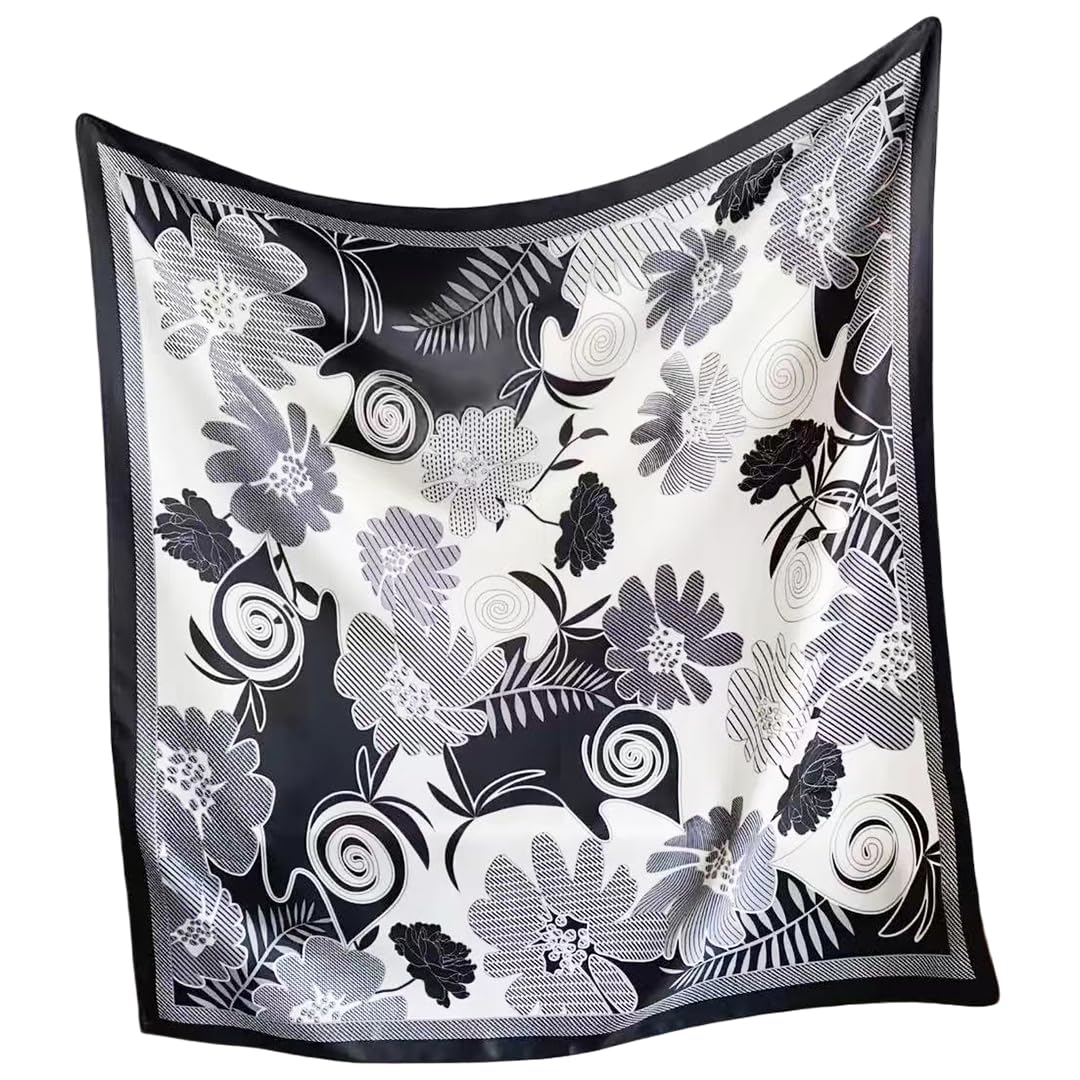 35" Square Mulberry Silk Imitation Head Scarf for Women Satin Large Hair Scarves Neck Scarf