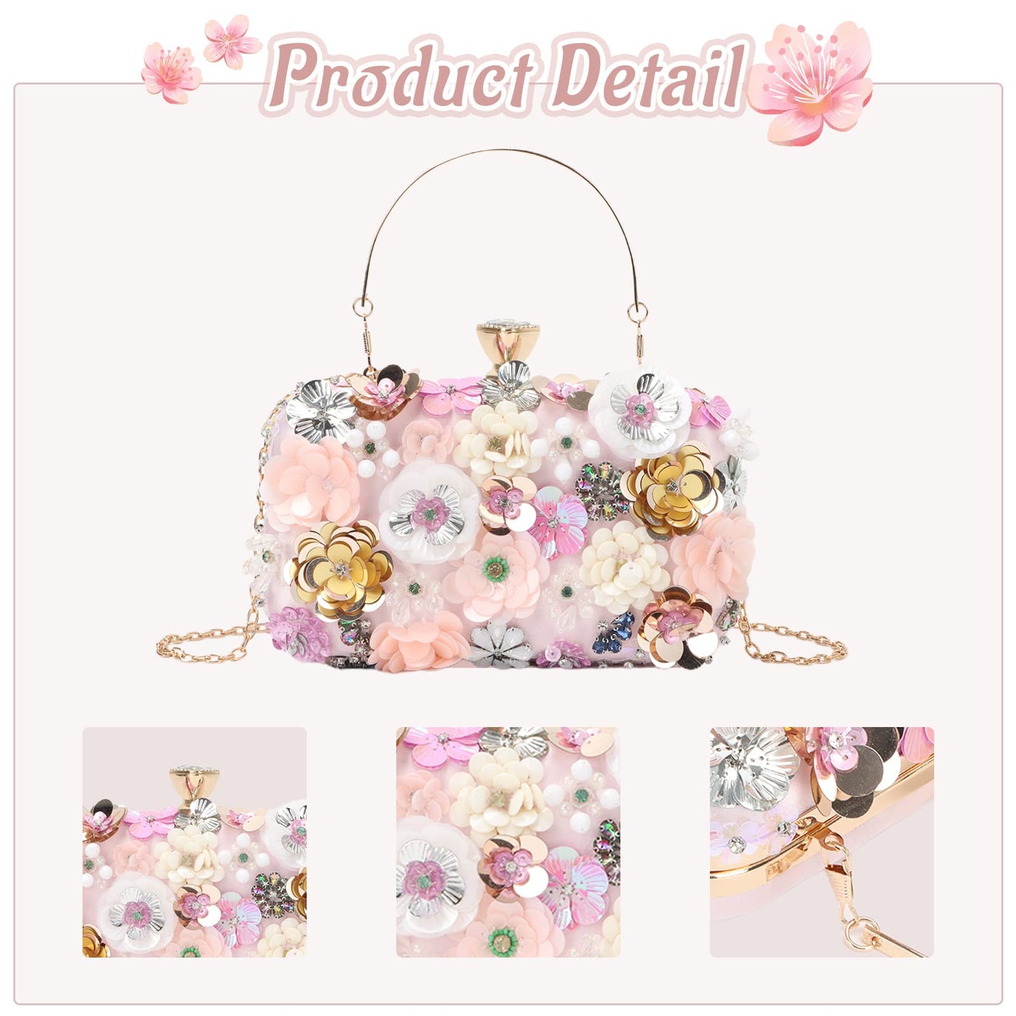 Women Clutches Flower Evening Handbag Chain Strap Shoulder Bag
