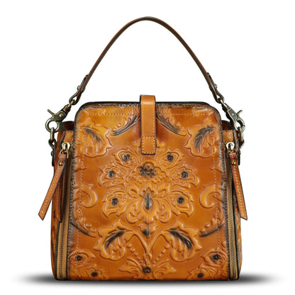 LRTO Genuine Leather Purses and Handbags for Women Retro Embossed Crossbody Shoulder Bag Satchel Pouches