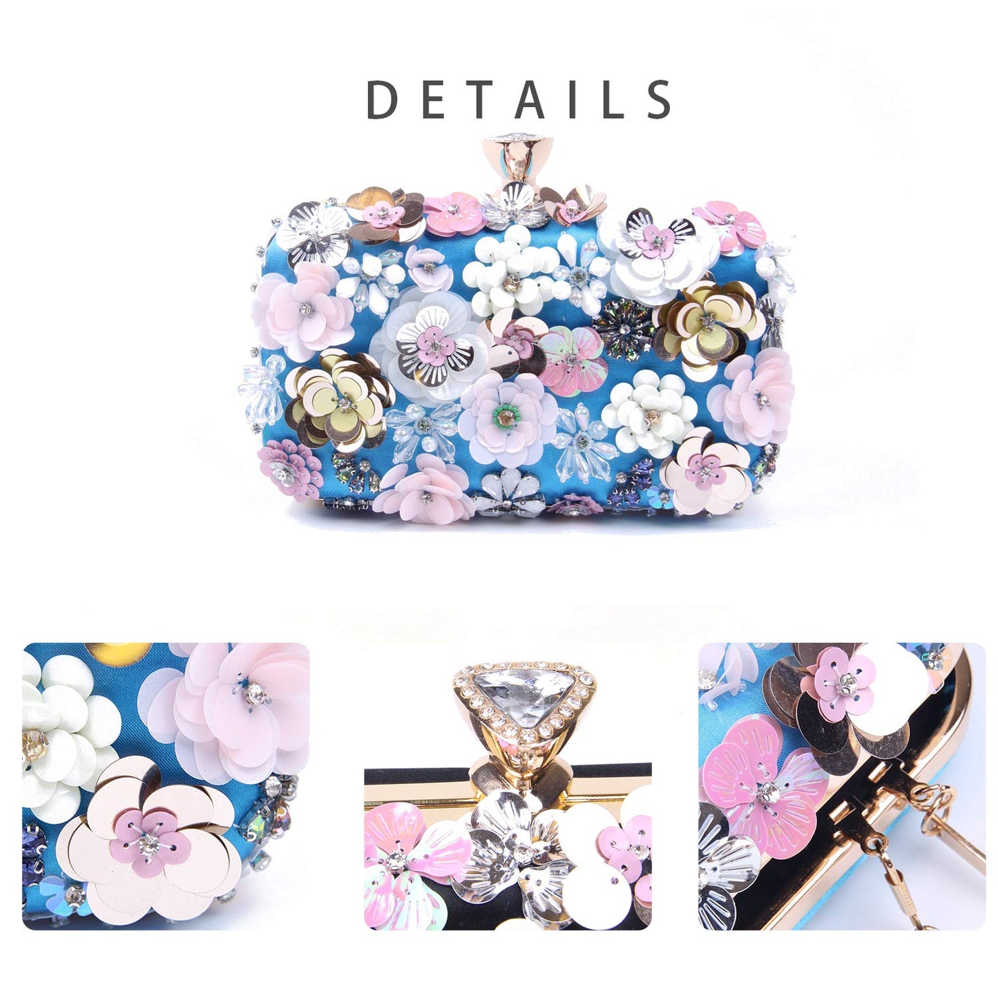 Women Clutches Flower Evening Handbag Chain Strap Shoulder Bag