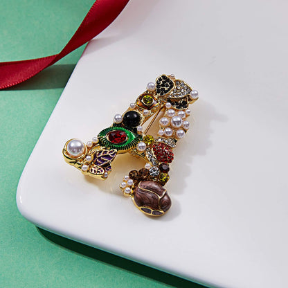 Initial Brooch Crystal Pearl Initial Brooch Gold Plated Enamel Colorful Letter Alphabet Breastpin Pin Jewelry for GIFTS