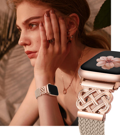Braided Magnetic Band Compatible with Apple Watch Bands 38/40/41/42/44/45/46/49mm Dressy Celtic Metal Stretchy Elastic Strap for Watch Series 11 10 9 8 7 6 5 4 SE/Ultra 3 2 1