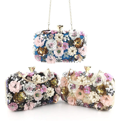 Women Clutches Flower Evening Handbag Chain Strap Shoulder Bag