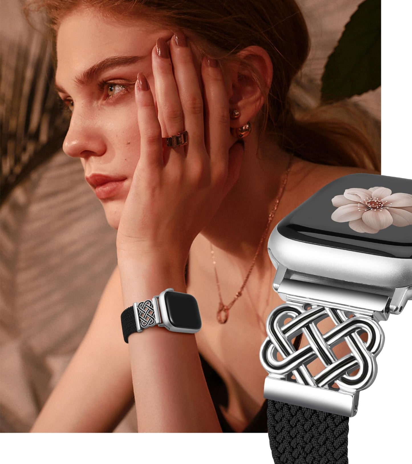 Braided Magnetic Band Compatible with Apple Watch Bands 38/40/41/42/44/45/46/49mm Dressy Celtic Metal Stretchy Elastic Strap for Watch Series 11 10 9 8 7 6 5 4 SE/Ultra 3 2 1