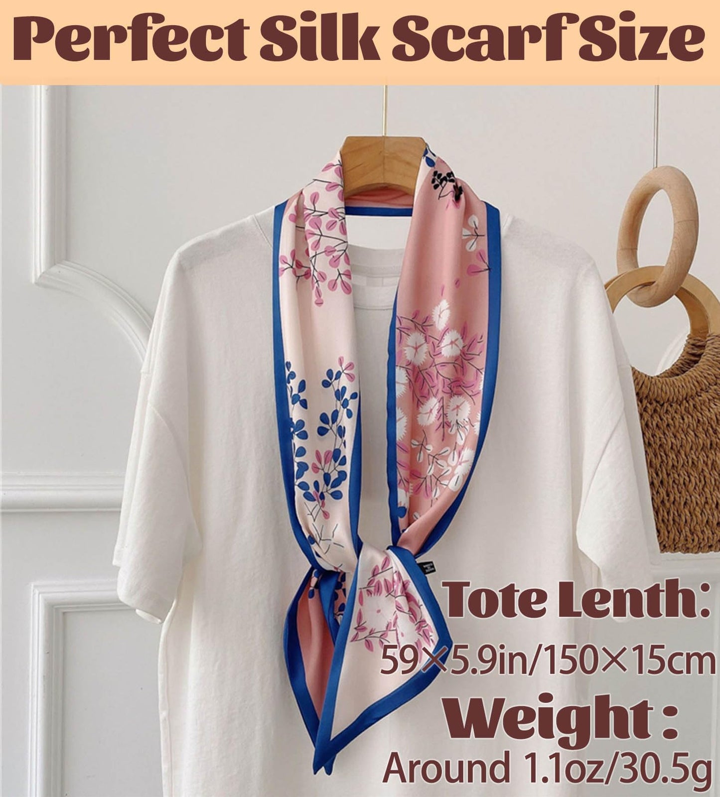 Mitzah Head Scarf  Mulberry Silk Imitation Women's 59" Fashion Neck Satin Scarfs for Bag 59 * 5.9”