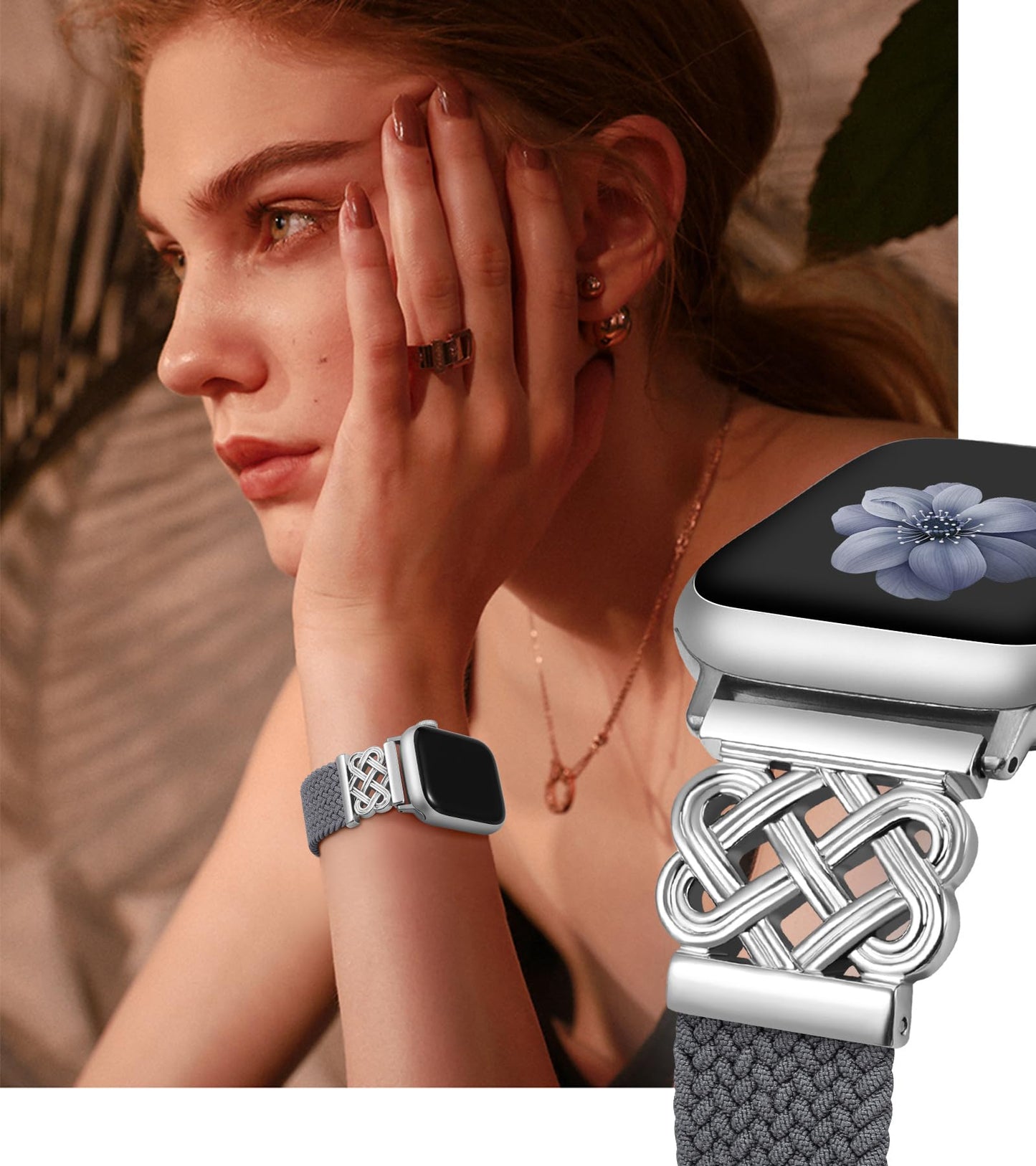 Braided Magnetic Band Compatible with Apple Watch Bands 38/40/41/42/44/45/46/49mm Dressy Celtic Metal Stretchy Elastic Strap for Watch Series 11 10 9 8 7 6 5 4 SE/Ultra 3 2 1