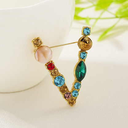 Initial Brooch Crystal Pearl Initial Brooch Gold Plated Enamel Colorful Letter Alphabet Breastpin Pin Jewelry for GIFTS