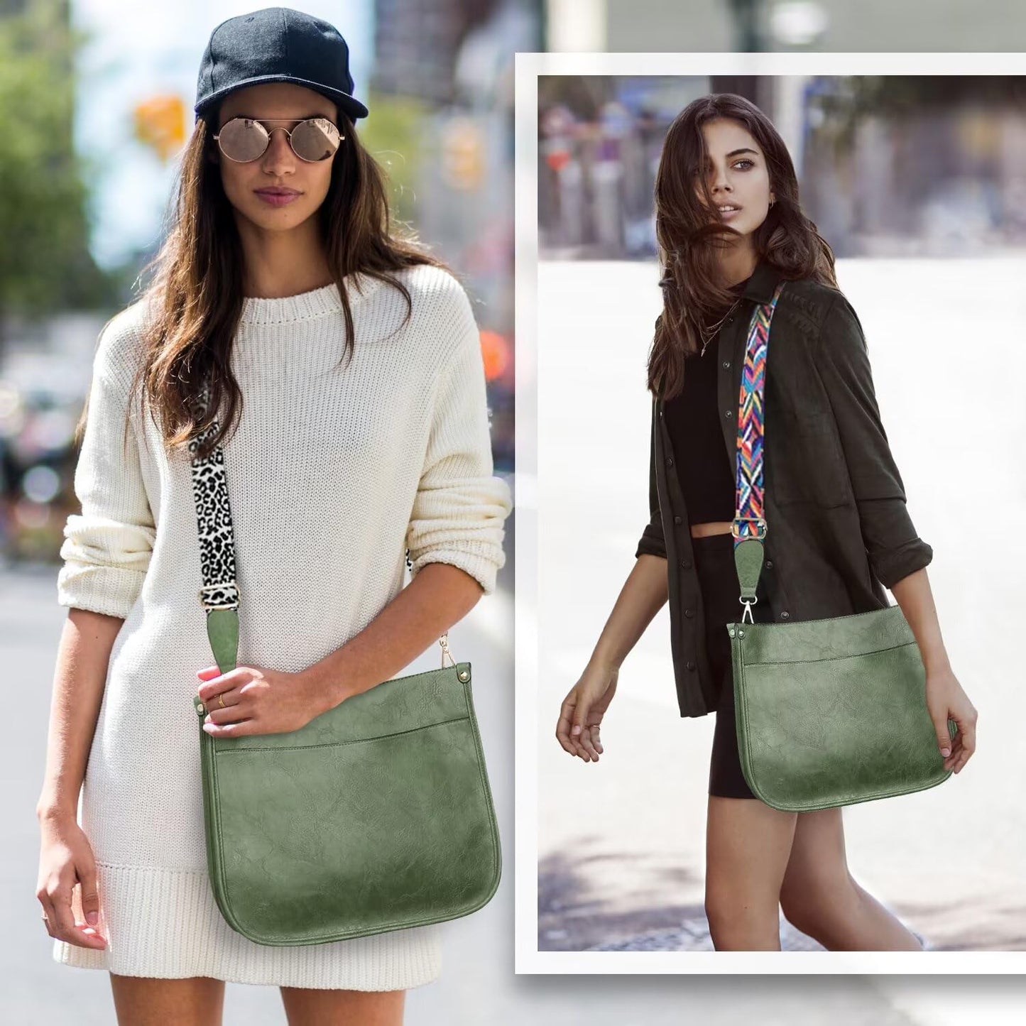 Crossbody Purse with Guitar Strap Zipped Pockets Handbag Shoulder Bag Vegan Leather Crossbody Bags for Women