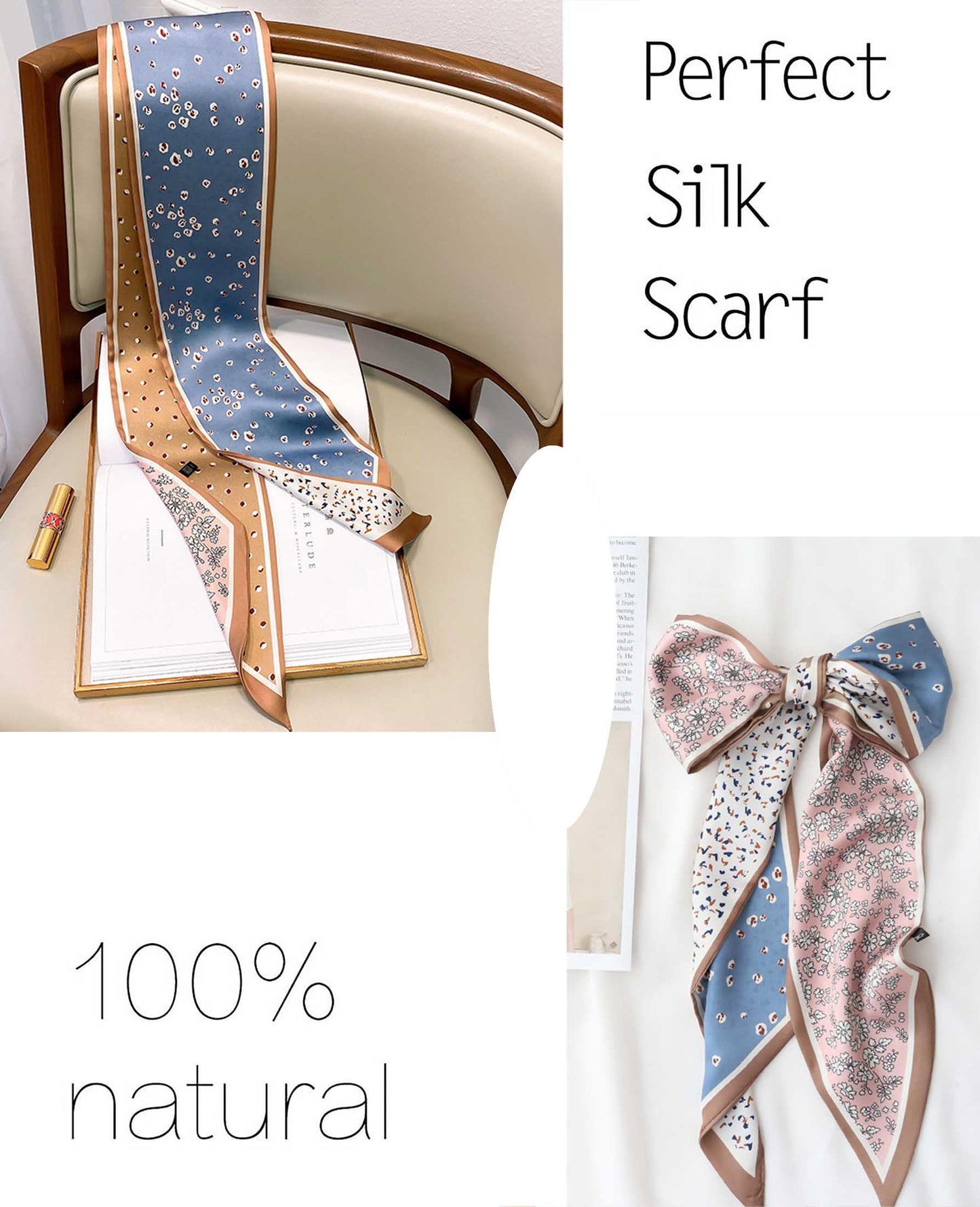 Mitzah Head Scarf  Mulberry Silk Imitation Women's 59" Fashion Neck Satin Scarfs for Bag 59 * 5.9”