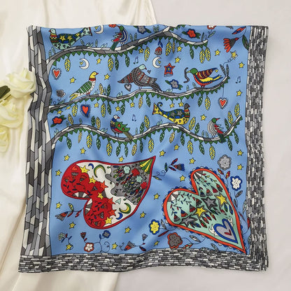 35" Square Mulberry Silk Imitation Head Scarf for Women Satin Large Hair Scarves Neck Scarf