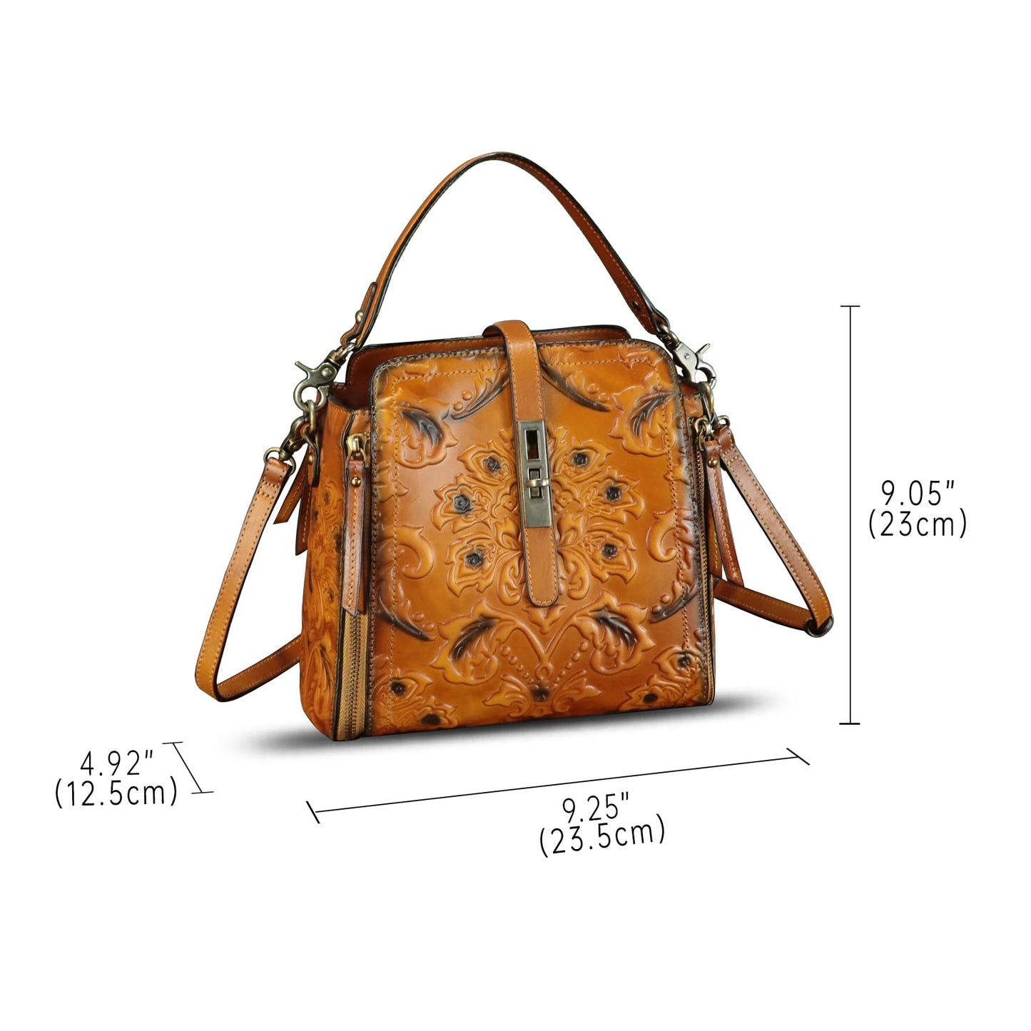 LRTO Genuine Leather Purses and Handbags for Women Retro Embossed Crossbody Shoulder Bag Satchel Pouches