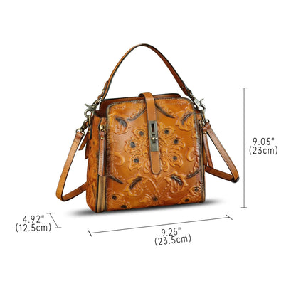 LRTO Genuine Leather Purses and Handbags for Women Retro Embossed Crossbody Shoulder Bag Satchel Pouches