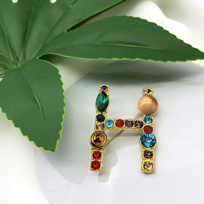 Initial Brooch A to Z 26 English Letters Plated Metal Stone Clear Colorful Crystal Lapel Pin Brooches Collar