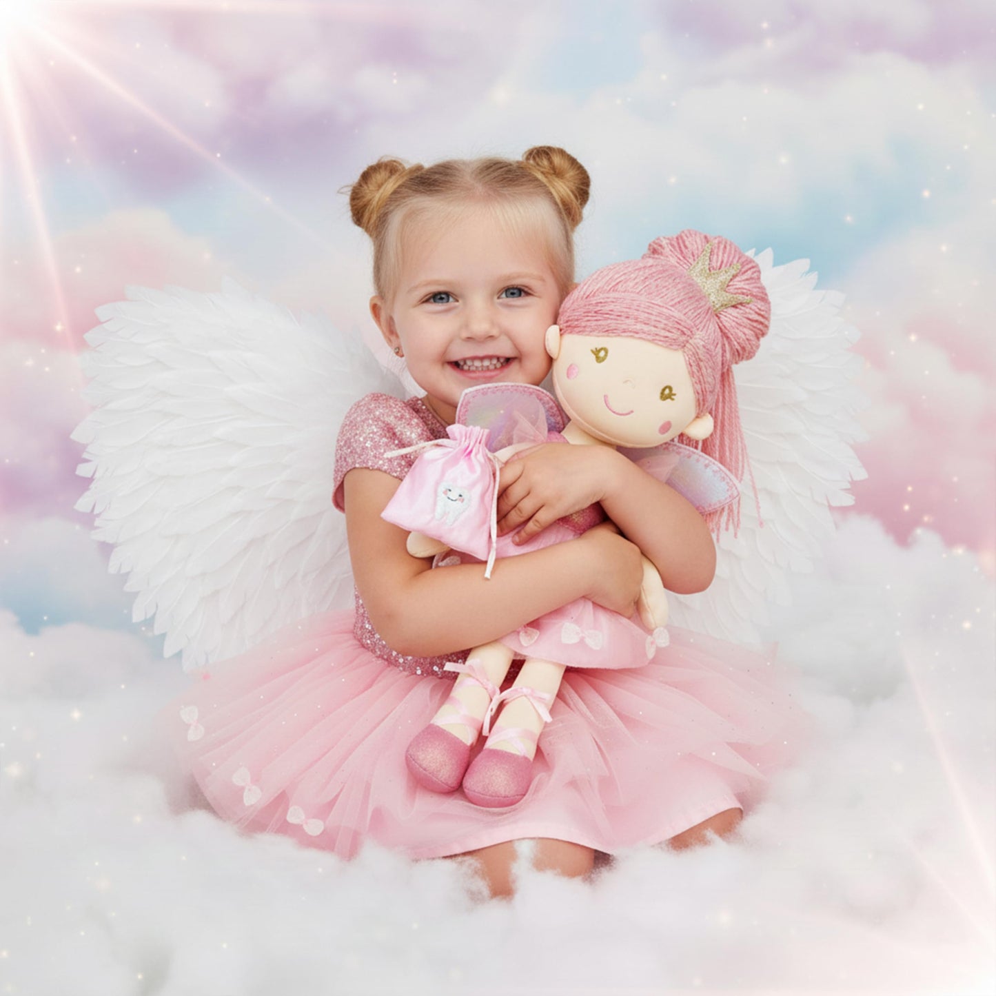 June Garden 18" Ballerina Plush Doll Rosalie - Soft Pink Hair Doll in Floral Dress & Tulle Skirt with Ballet Shoes - Gift for Girls & Toddlers