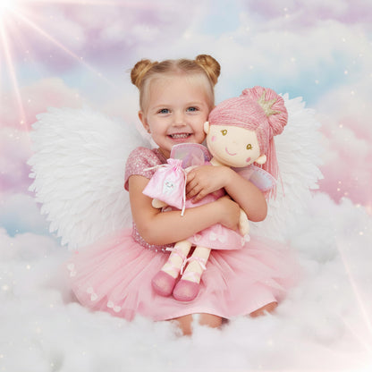 June Garden 18" Ballerina Plush Doll Rosalie - Soft Pink Hair Doll in Floral Dress & Tulle Skirt with Ballet Shoes - Gift for Girls & Toddlers