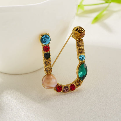 Initial Brooch Crystal Pearl Initial Brooch Gold Plated Enamel Colorful Letter Alphabet Breastpin Pin Jewelry for GIFTS