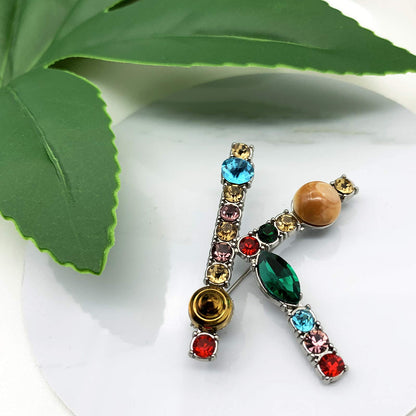 Initial Brooch A to Z 26 English Letters Plated Metal Stone Clear Colorful Crystal Lapel Pin Brooches Collar