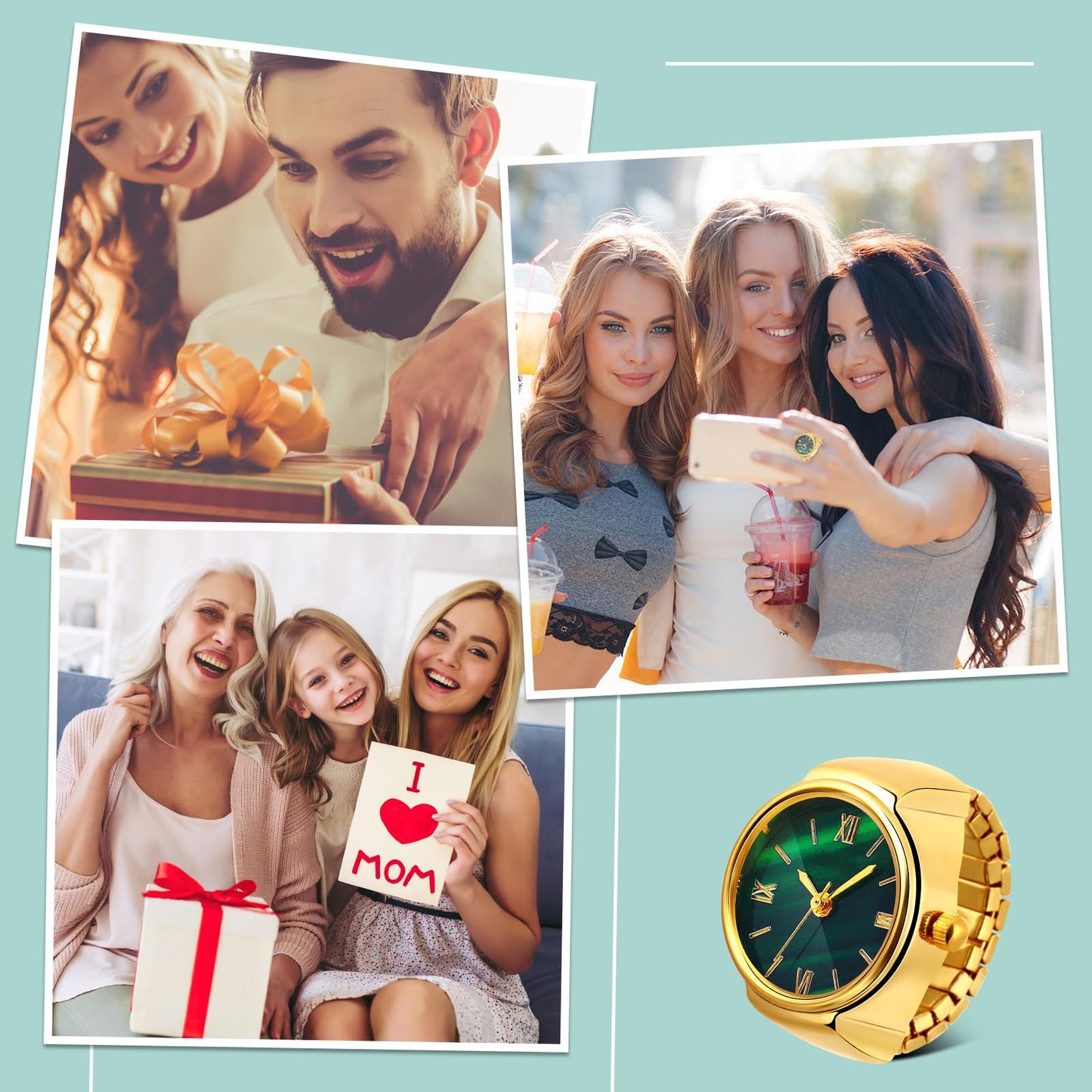 Landical 10 Pcs Finger Watches for Women Men Adjustable Clock Rings Bulk Creative Elastic Round Quartz Finger Watches