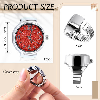 Landical 10 Pcs Finger Watches for Women Men Adjustable Clock Rings Bulk Creative Elastic Round Quartz Finger Watches
