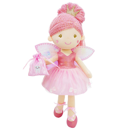 June Garden 18" Ballerina Plush Doll Rosalie - Soft Pink Hair Doll in Floral Dress & Tulle Skirt with Ballet Shoes - Gift for Girls & Toddlers
