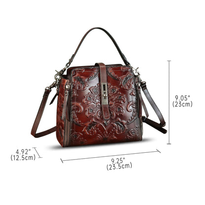 LRTO Genuine Leather Purses and Handbags for Women Retro Embossed Crossbody Shoulder Bag Satchel Pouches