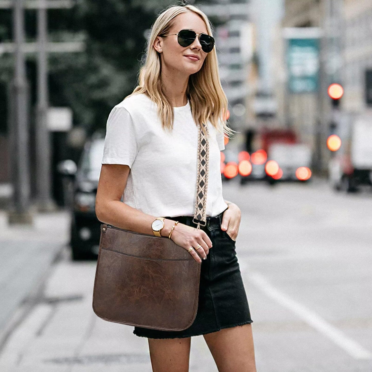 Crossbody Purse with Guitar Strap Zipped Pockets Handbag Shoulder Bag Vegan Leather Crossbody Bags for Women