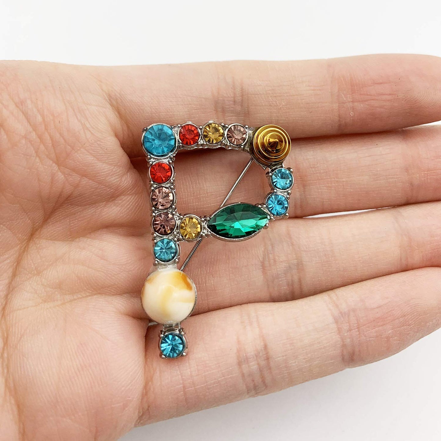 Initial Brooch A to Z 26 English Letters Plated Metal Stone Clear Colorful Crystal Lapel Pin Brooches Collar