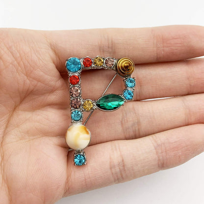 Initial Brooch A to Z 26 English Letters Plated Metal Stone Clear Colorful Crystal Lapel Pin Brooches Collar