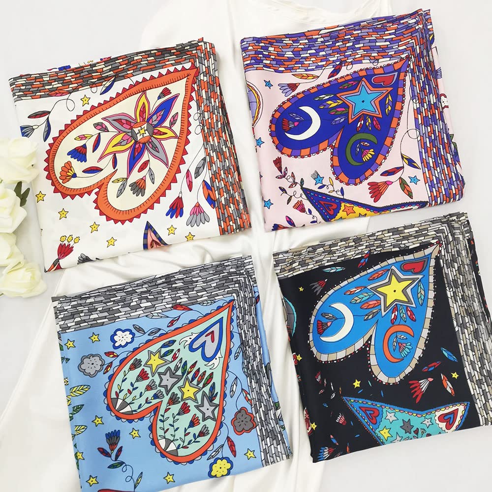 35" Square Mulberry Silk Imitation Head Scarf for Women Satin Large Hair Scarves Neck Scarf
