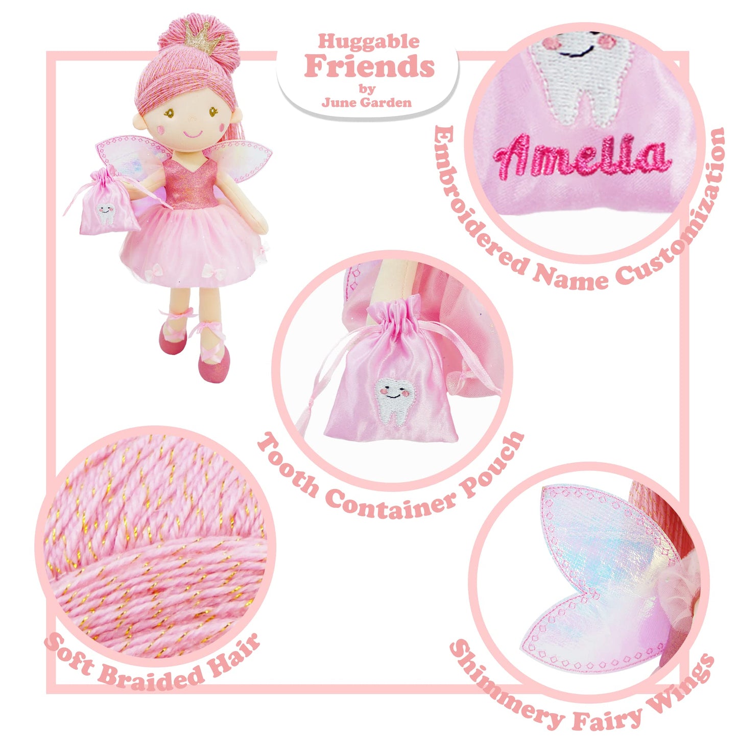 June Garden 18" Ballerina Plush Doll Rosalie - Soft Pink Hair Doll in Floral Dress & Tulle Skirt with Ballet Shoes - Gift for Girls & Toddlers