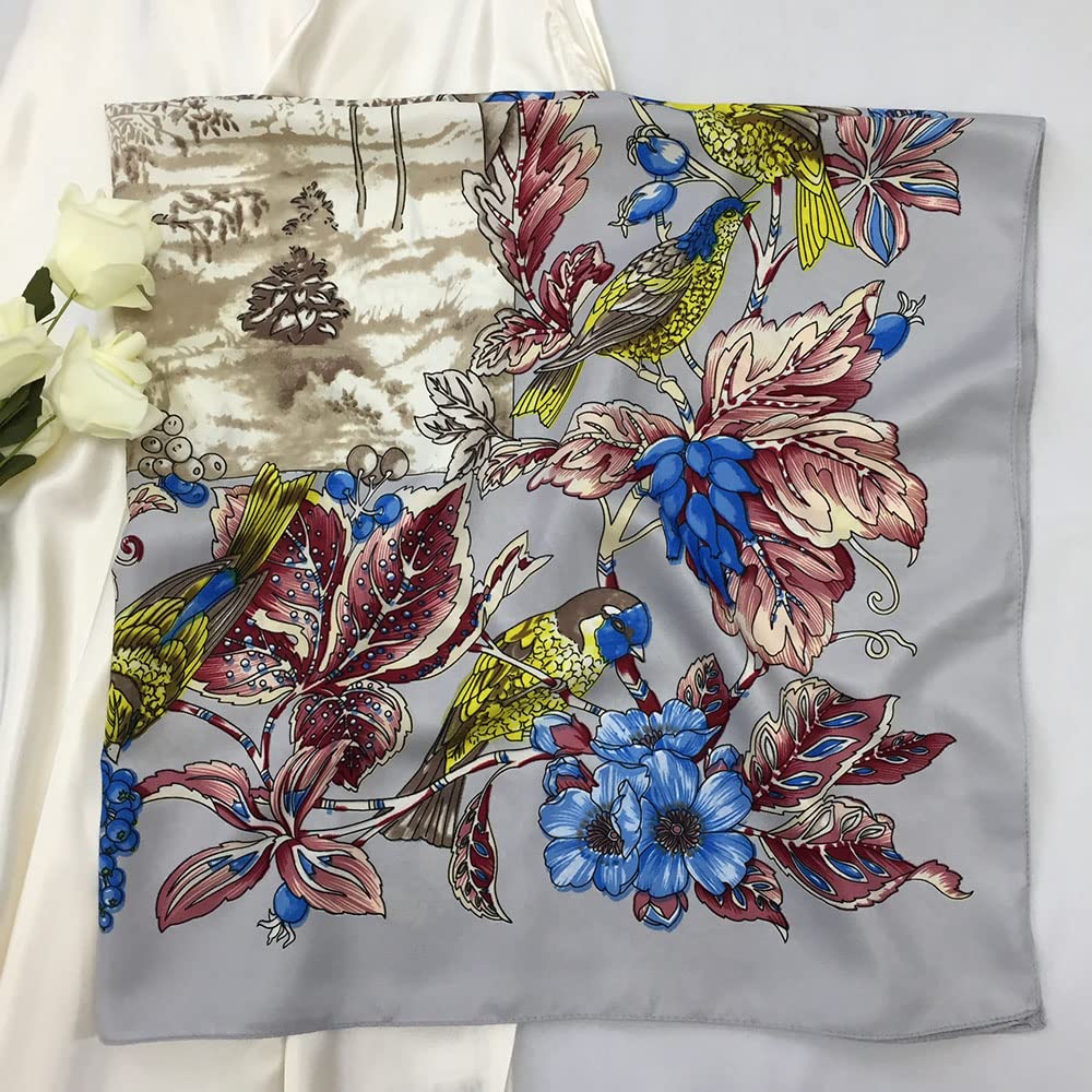 35" Square Mulberry Silk Imitation Head Scarf for Women Satin Large Hair Scarves Neck Scarf