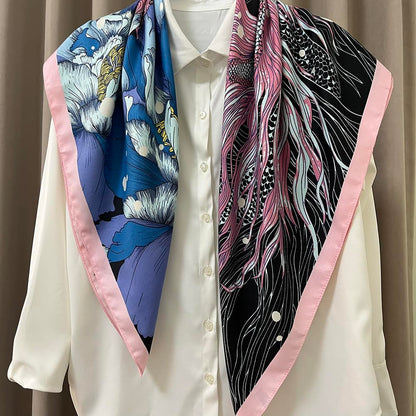 35" Square Mulberry Silk Imitation Head Scarf for Women Satin Large Hair Scarves Neck Scarf