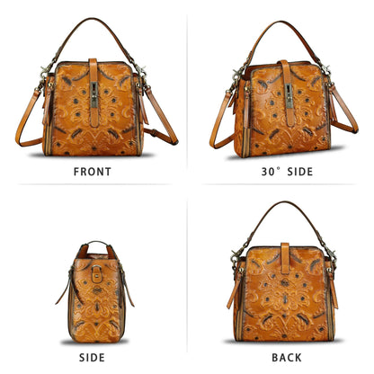 LRTO Genuine Leather Purses and Handbags for Women Retro Embossed Crossbody Shoulder Bag Satchel Pouches