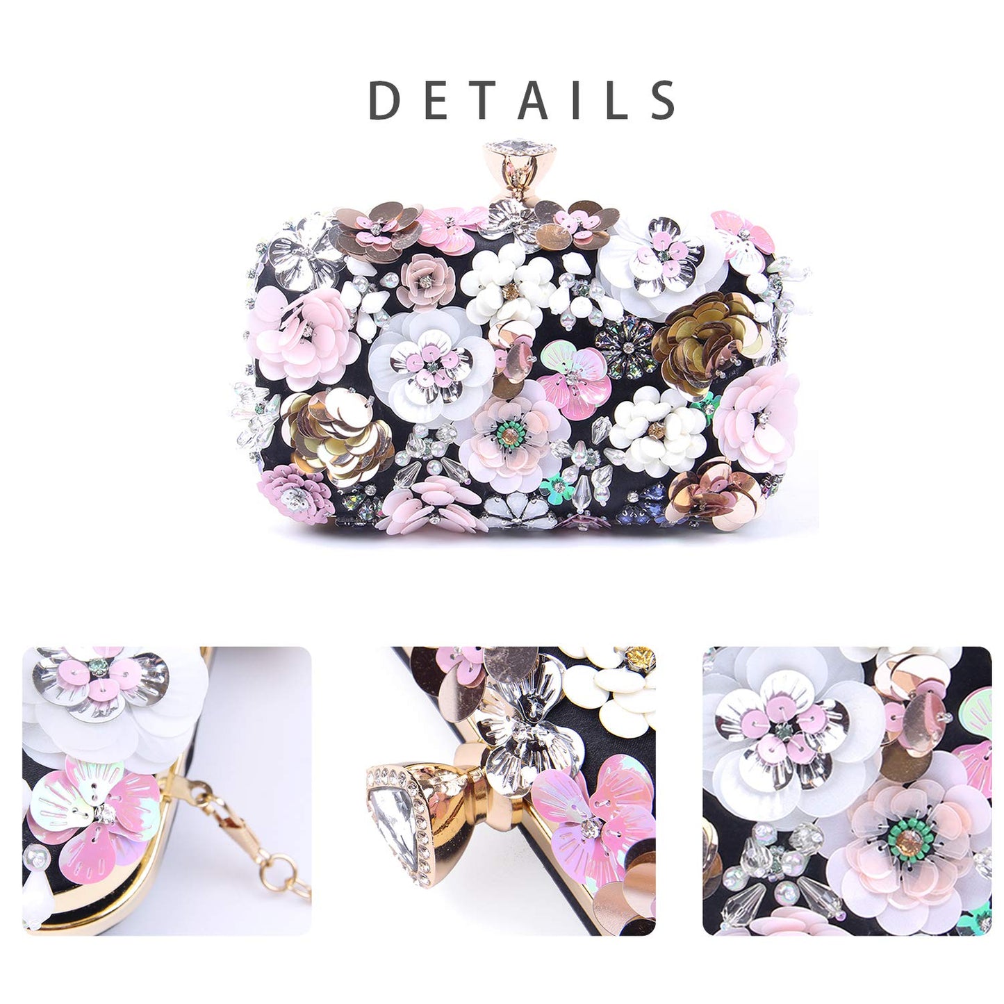 Women Clutches Flower Evening Handbag Chain Strap Shoulder Bag